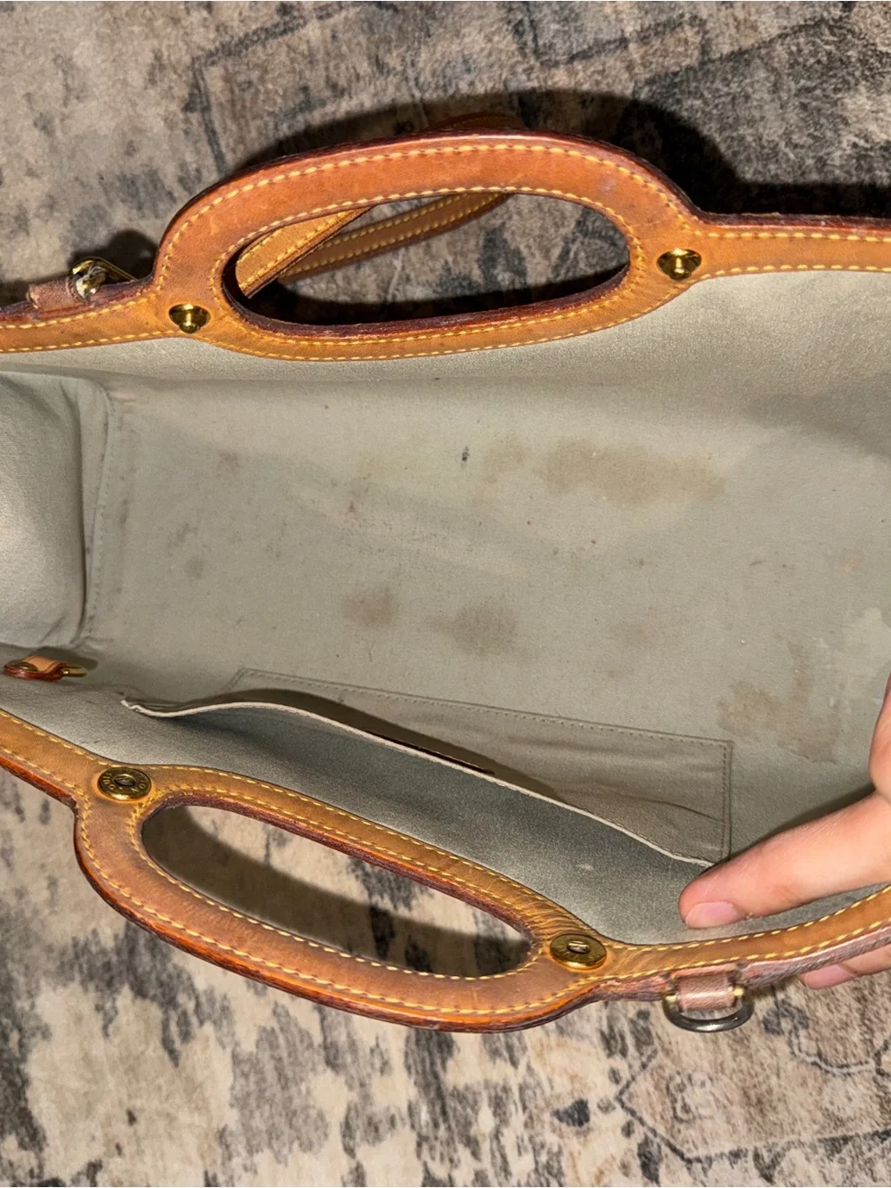 Louis Vuitton Cream Patent Vernis Satchel with Tan Leather Trim